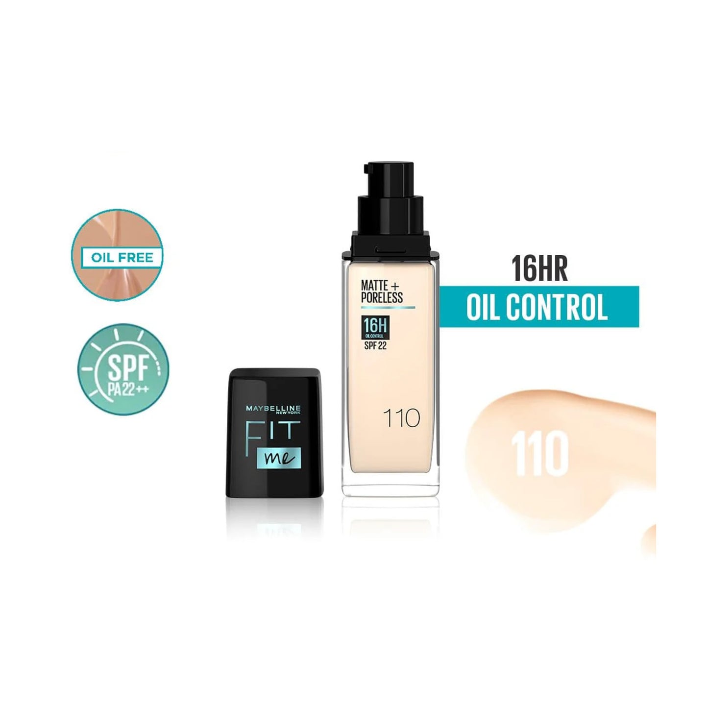 ميبيلين فيت مي أساس مات + بورليس SPF22 درجة 110 - 30 مل