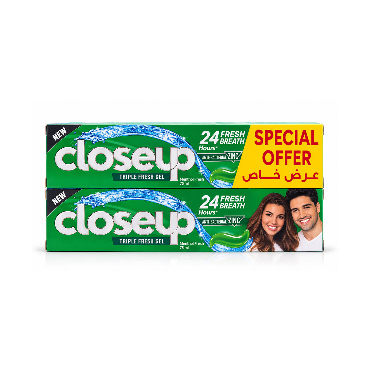 Closeup Triple Fresh Gel Menthol Fresh with Anti-Bacterial Zinc Toothpaste – Special Offer 2 × 75 ml.