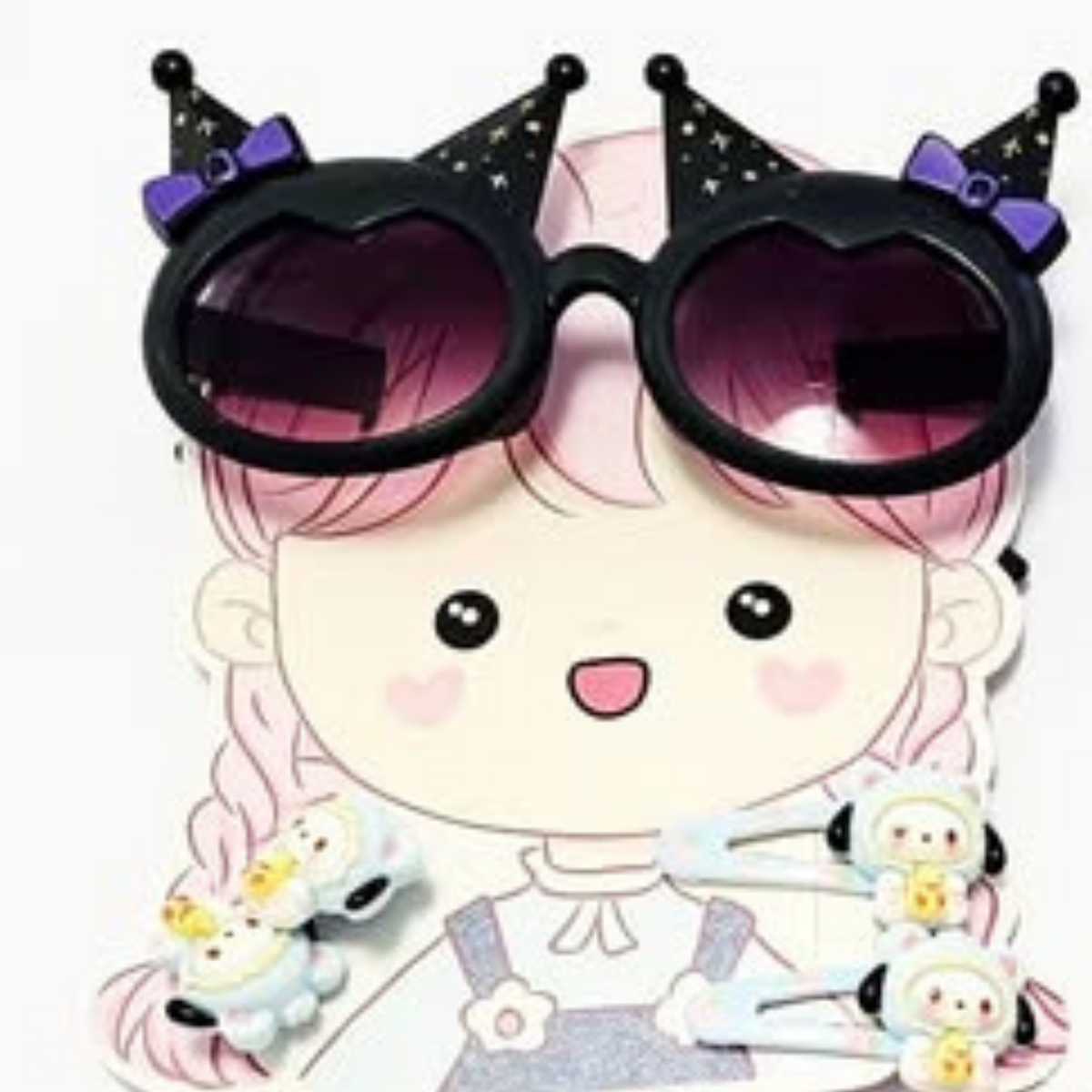 مجموعة ربطات وكبسات شعر للبنات الصغار مع نظارات ملونة -5 قطع