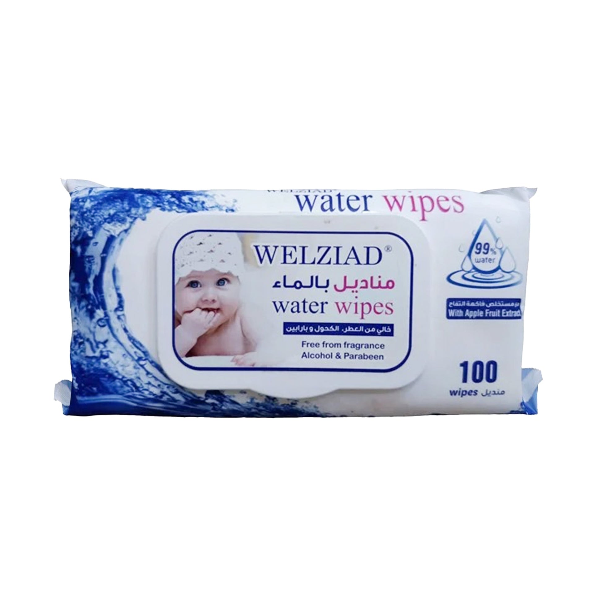 ويلزياد مناديل بالماء للأطفال مع مستخلص التفاح -100 منديل