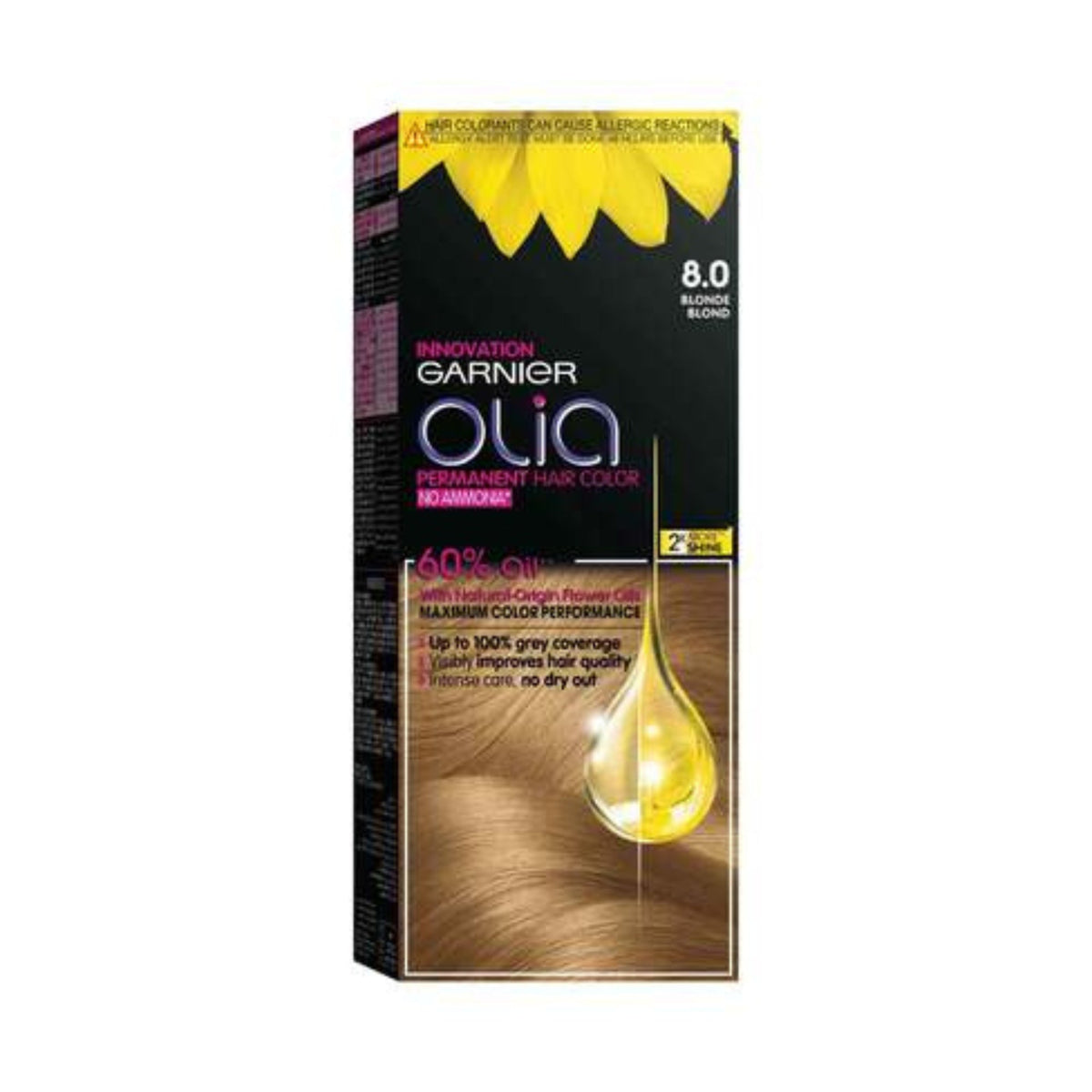 Garnier Olia Permanent Hair Dye Rich in Oils, Intense Shine 8.0 Blonde - 112 grams
