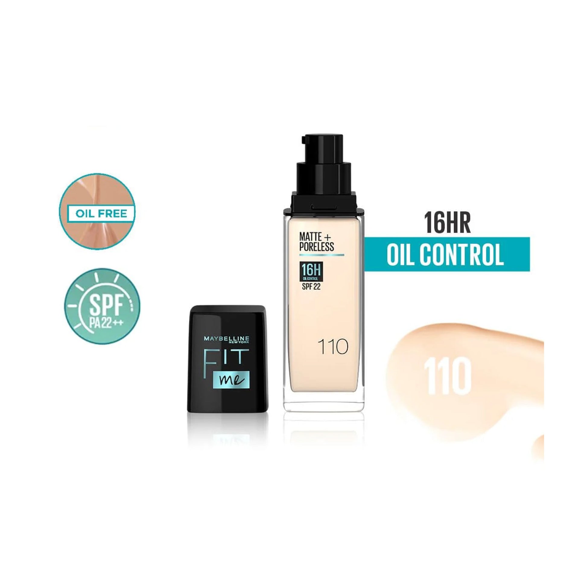 ميبيلين فيت مي أساس مات + بورليس SPF22 درجة 110 - 30 مل