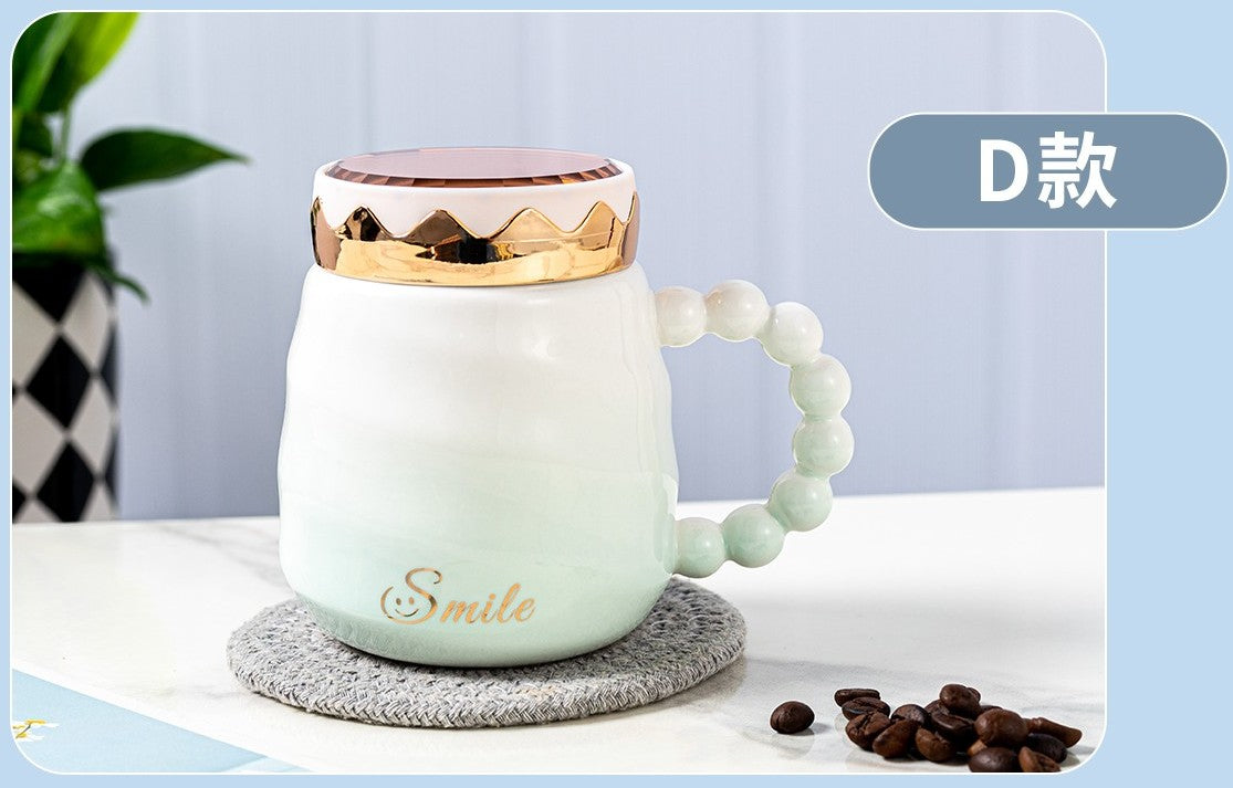 كوب قهوة سيراميك أنيق بتدرج ألوان وغطاء لامع (N-409) سعة 500- كوب واحد