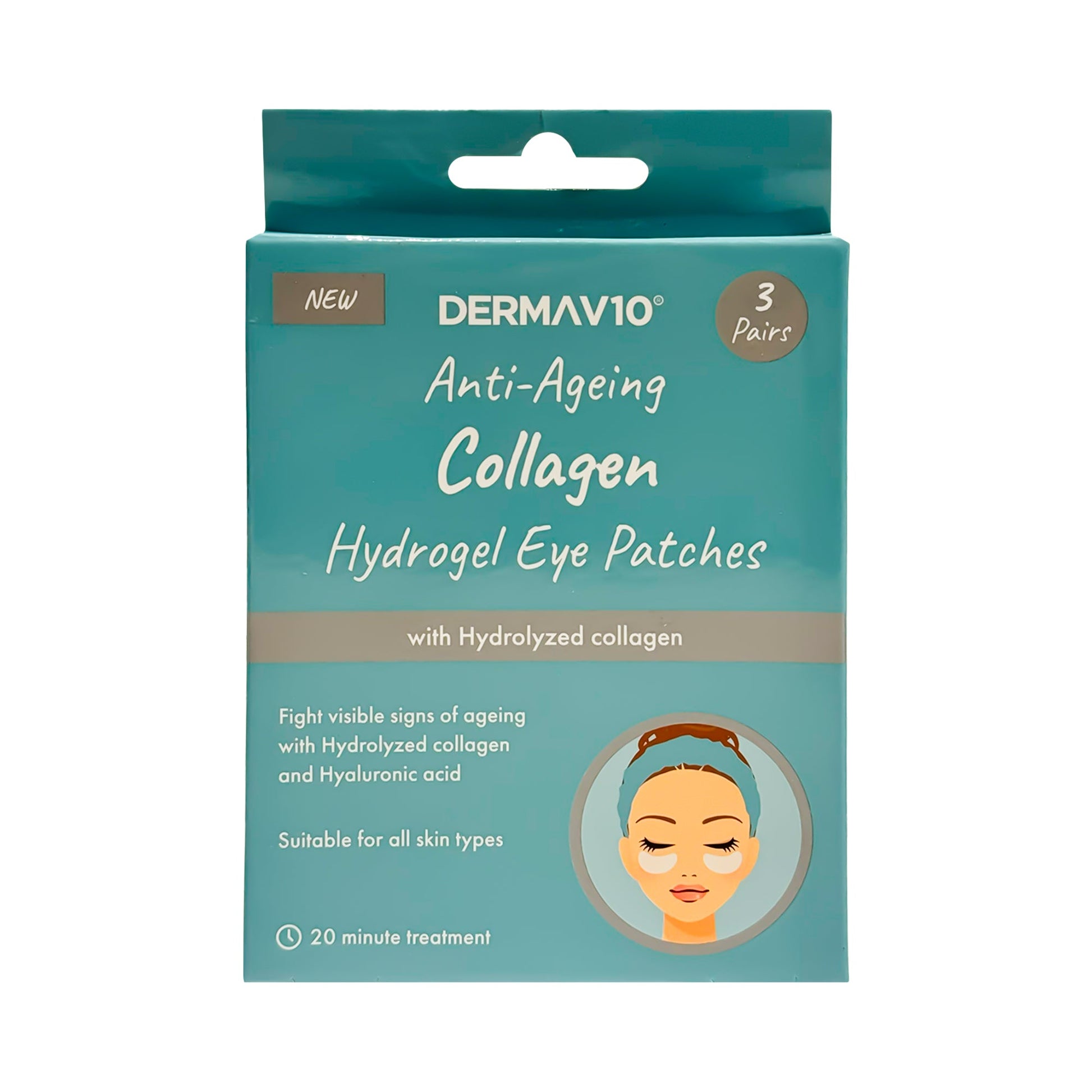 Derma v10 hydrogel patches with collagen and hyaluronic under the eyes -3 pairs