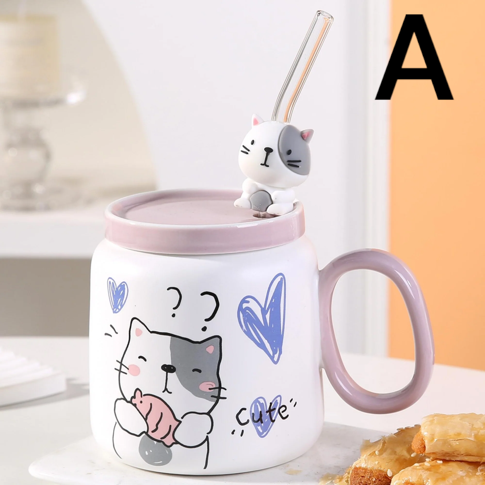 كوب سيراميك برسومات أرنب , باندا و قطه بسعة 475 مل- (N225)