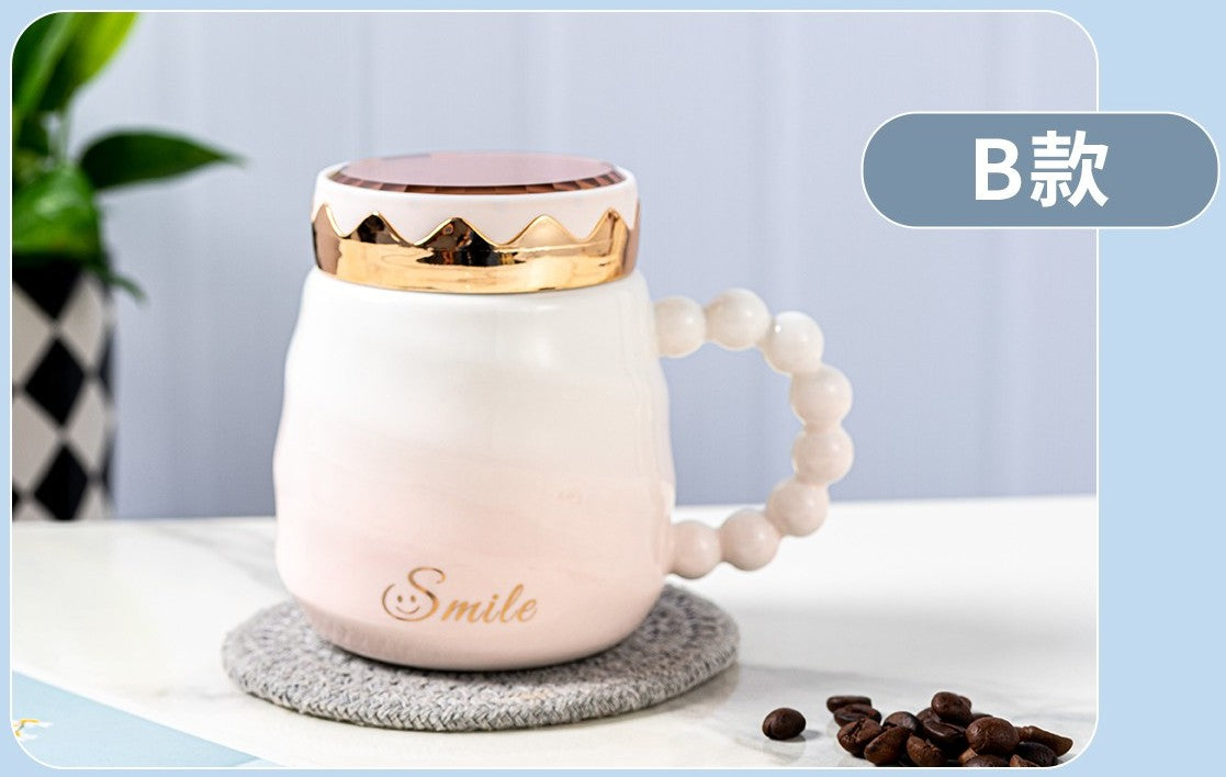 كوب قهوة سيراميك أنيق بتدرج ألوان وغطاء لامع (N-409) سعة 500- كوب واحد