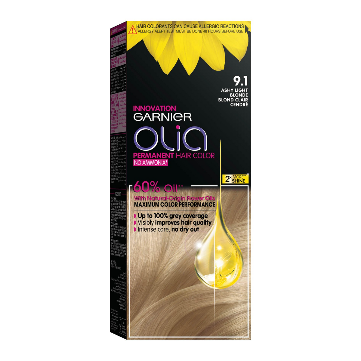 Garnier Olia Permanent Hair Dye Rich in Shine Oils 9.1 Light Ash Blonde - 112g