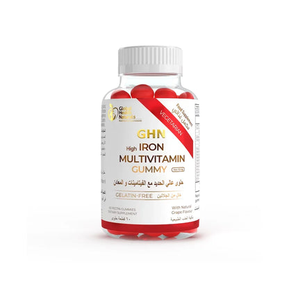 جي إتش إن حلوى عالي الحديد مع الفيتامينات والمعادن بنكهة العنب الطبيعية–60 قطعة