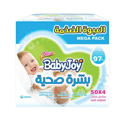 بيبي جوي مناديل مبللة للأطفال بخلاصة الصبار والبابونج وفيتامين بي5 - 4 حبات*50 منديل
