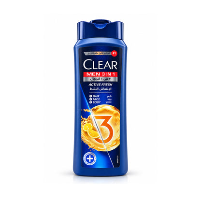 CLEAR Men 3 in 1 Active Fresh Anti-Dandruff Shampoo for Hair, Face & Body – 600ml