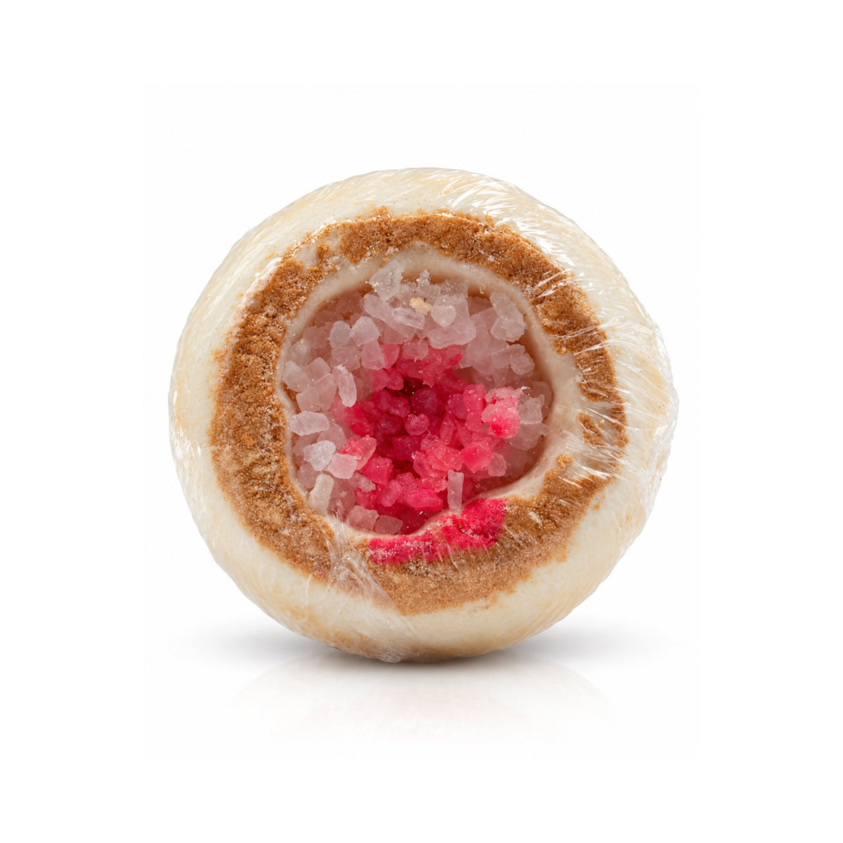 Relaxing Mineral Bath Bomb – Beige with Pink Crystals.