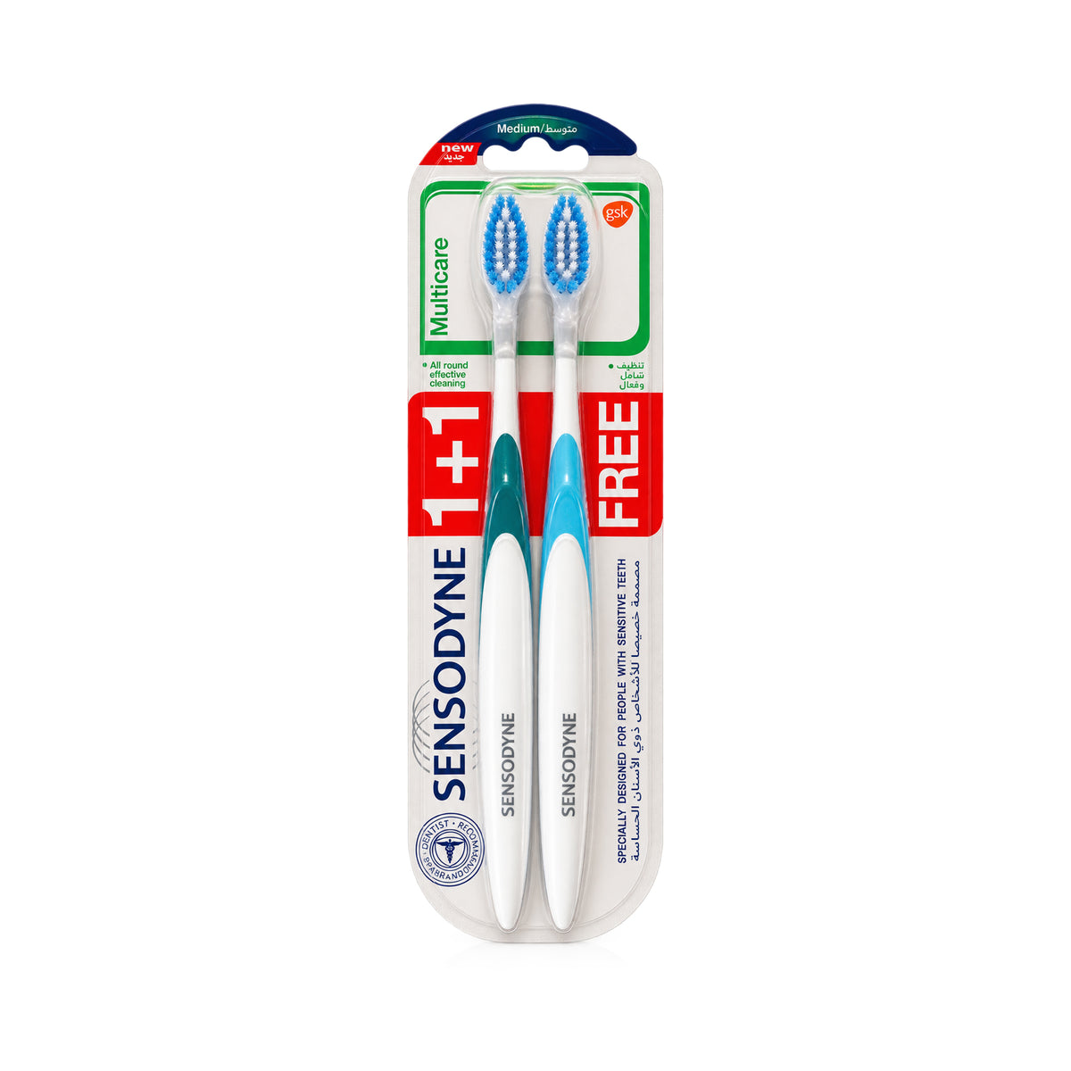 Sensodyne Multicare Medium Toothbrush for Sensitive Teeth 1+1 Free – 2 Toothbrushes