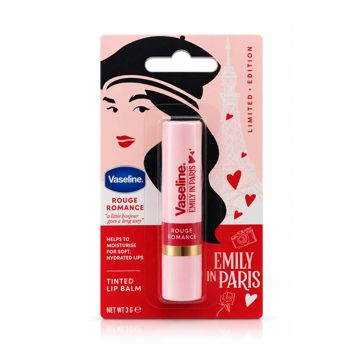 Vaseline x Emily in Paris Tinted Lip Balm – Rouge Romance – Limited Edition – 3g.