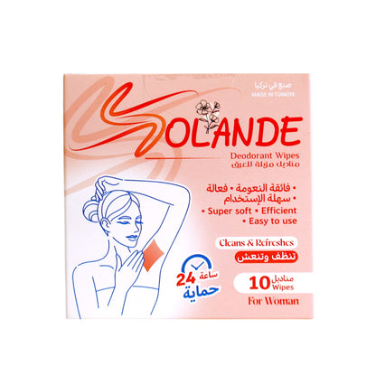 سولاند مناديل مزيلة العرق فائقة النعومة حمابة 24 ساعة للنساء - 10 مناديل