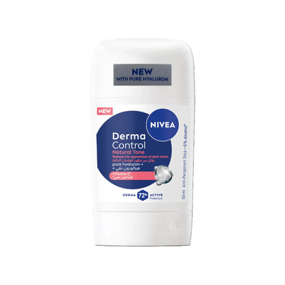 نيفيا ديرما كنترول ناتشورال تون ستيك مضاد للتعرق بالهيالورون النقي وفيتامين C حماية 72 ساعة – 50 مل