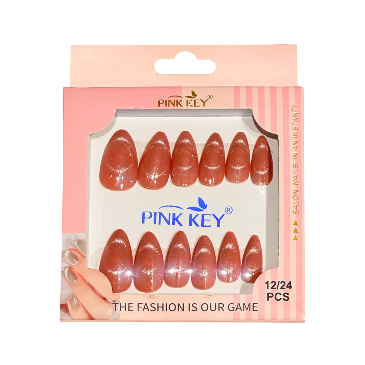 Pink Key Artificial Nails